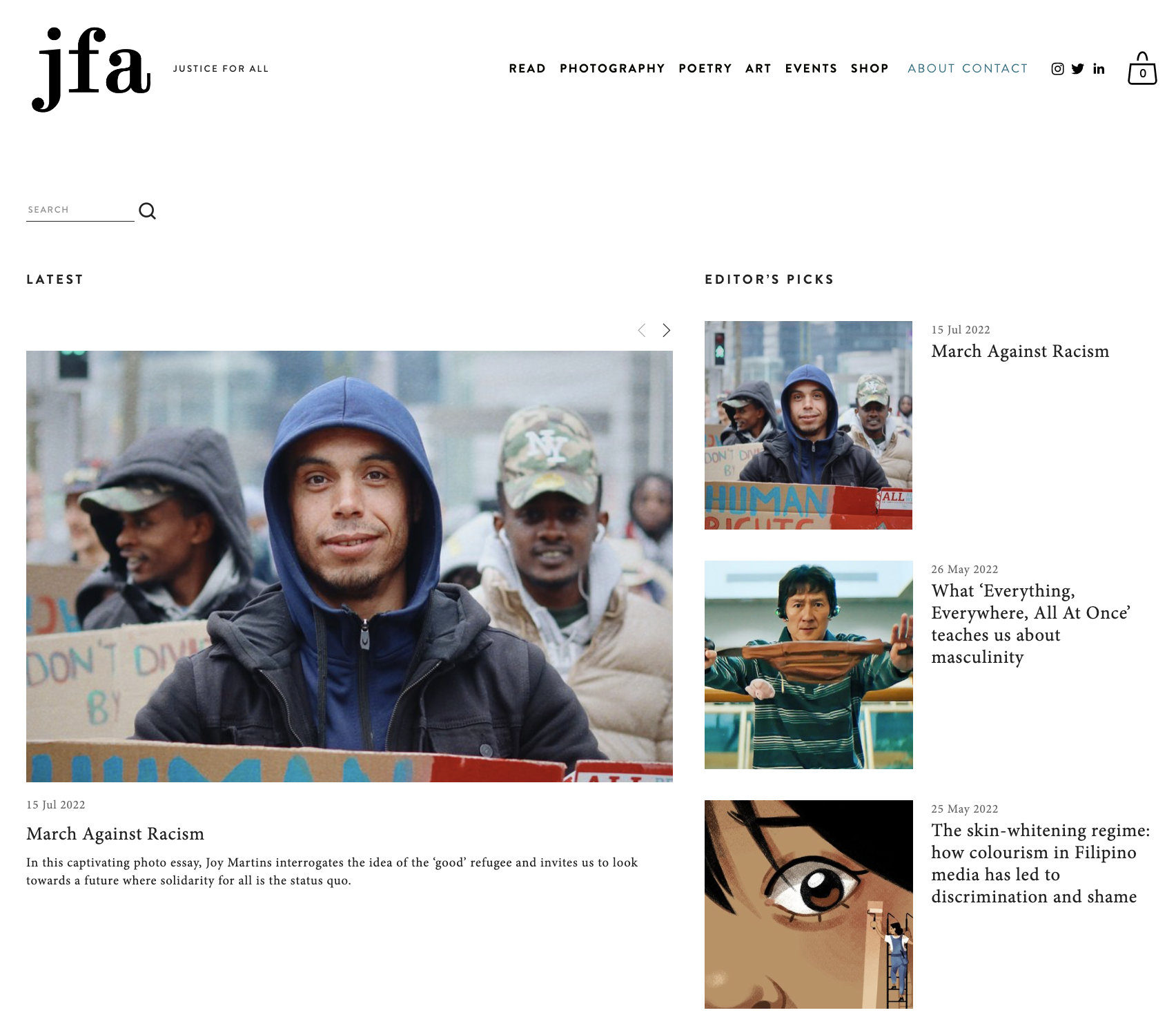 a screenshot of the jfa human rights journal website