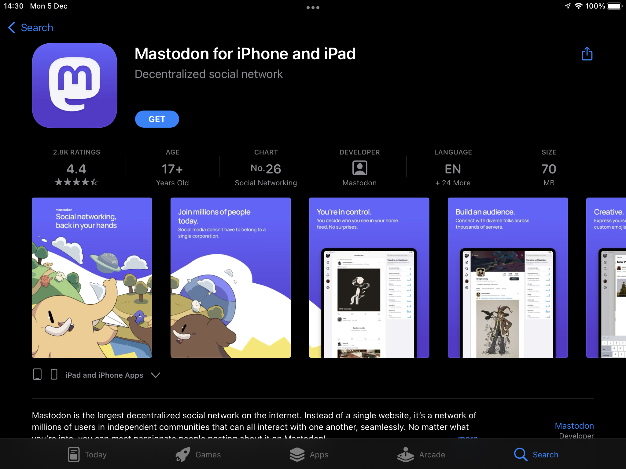 app store listing for mastodon