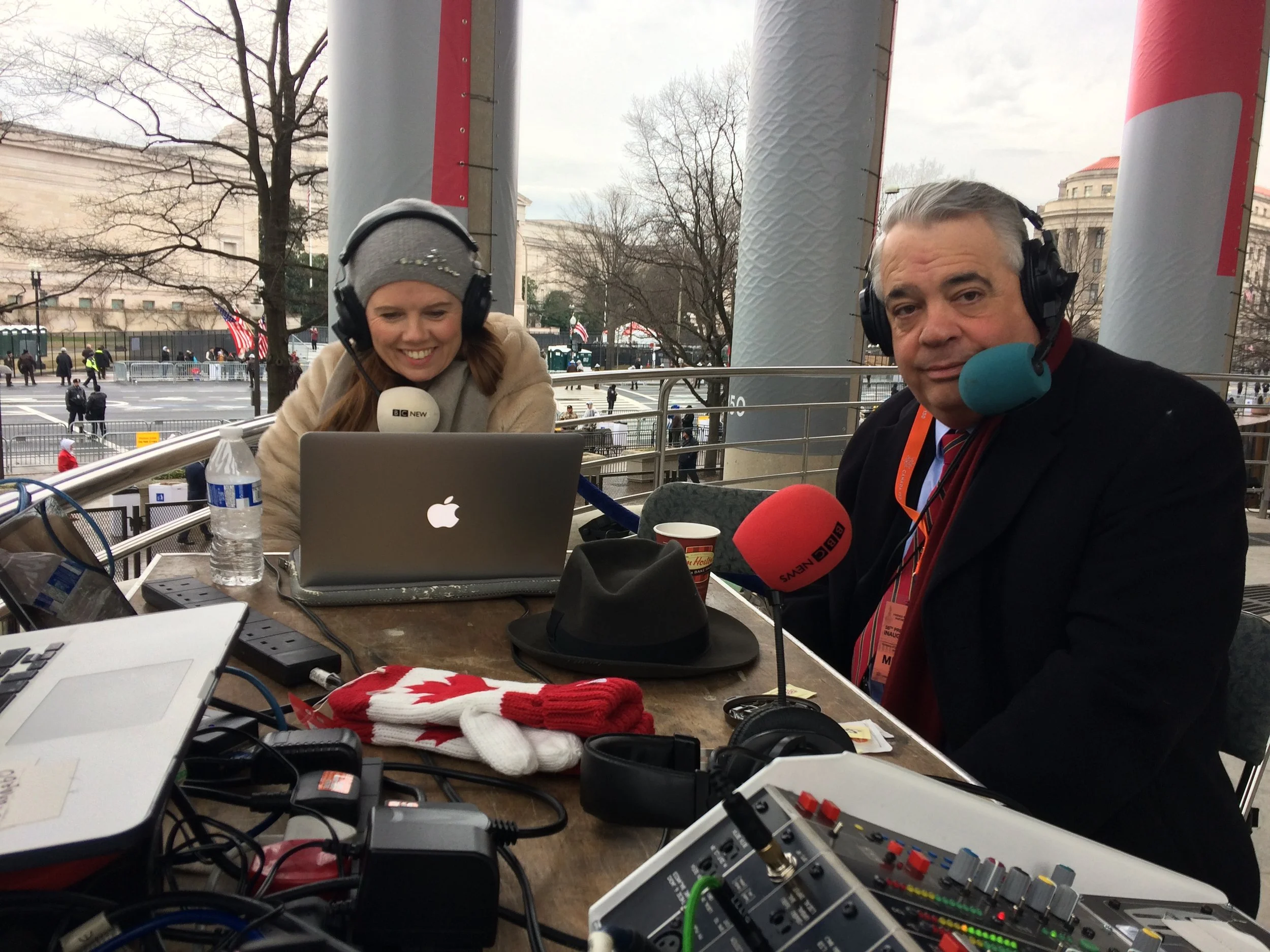 Nuala anchoring the inauguration of US President Donald Trump for BBC World Service.